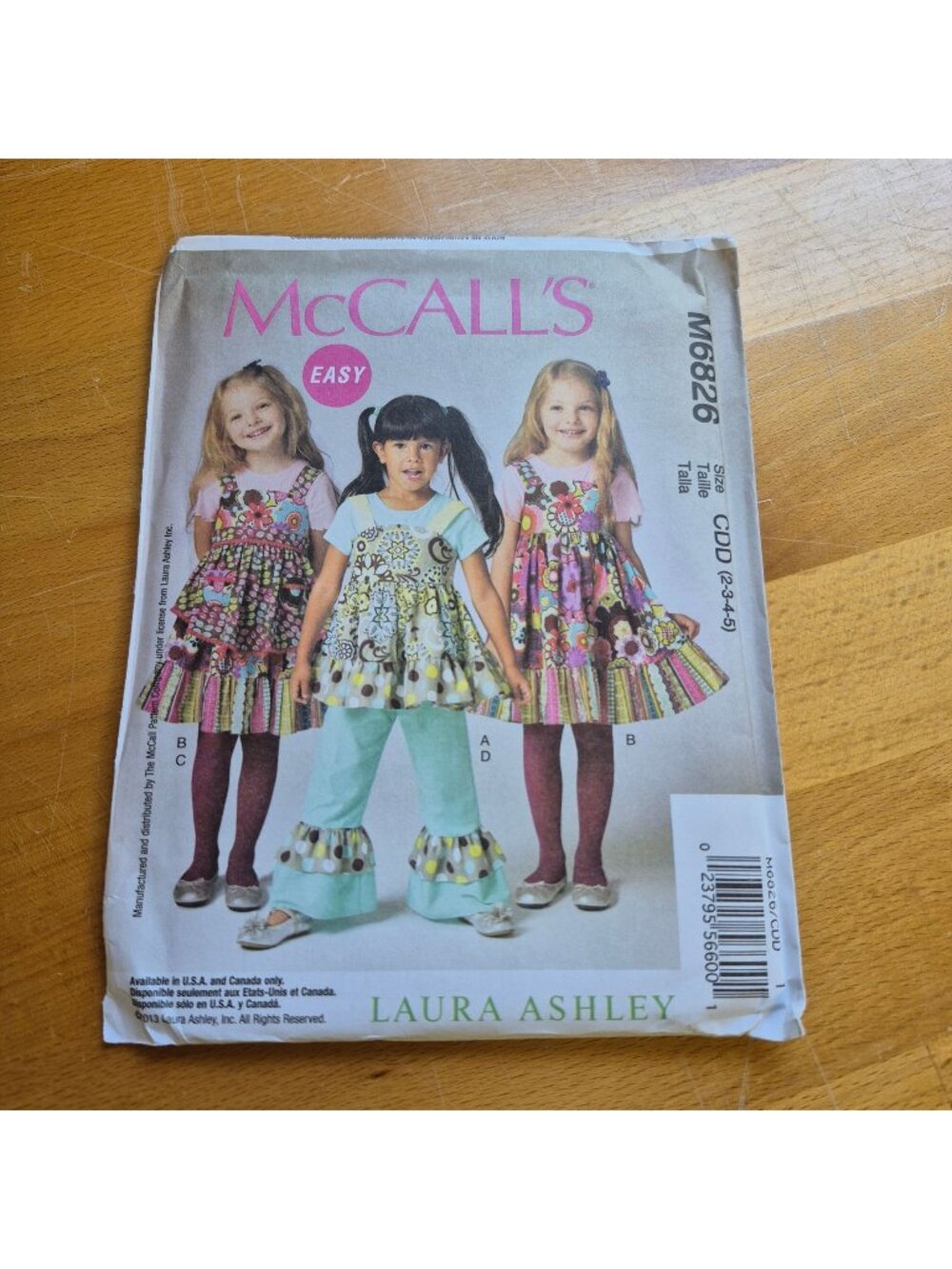 McCalls M6826 Easy Girls Top Dress Apron & Pants Sewing Pattern Laura‎ Ashley